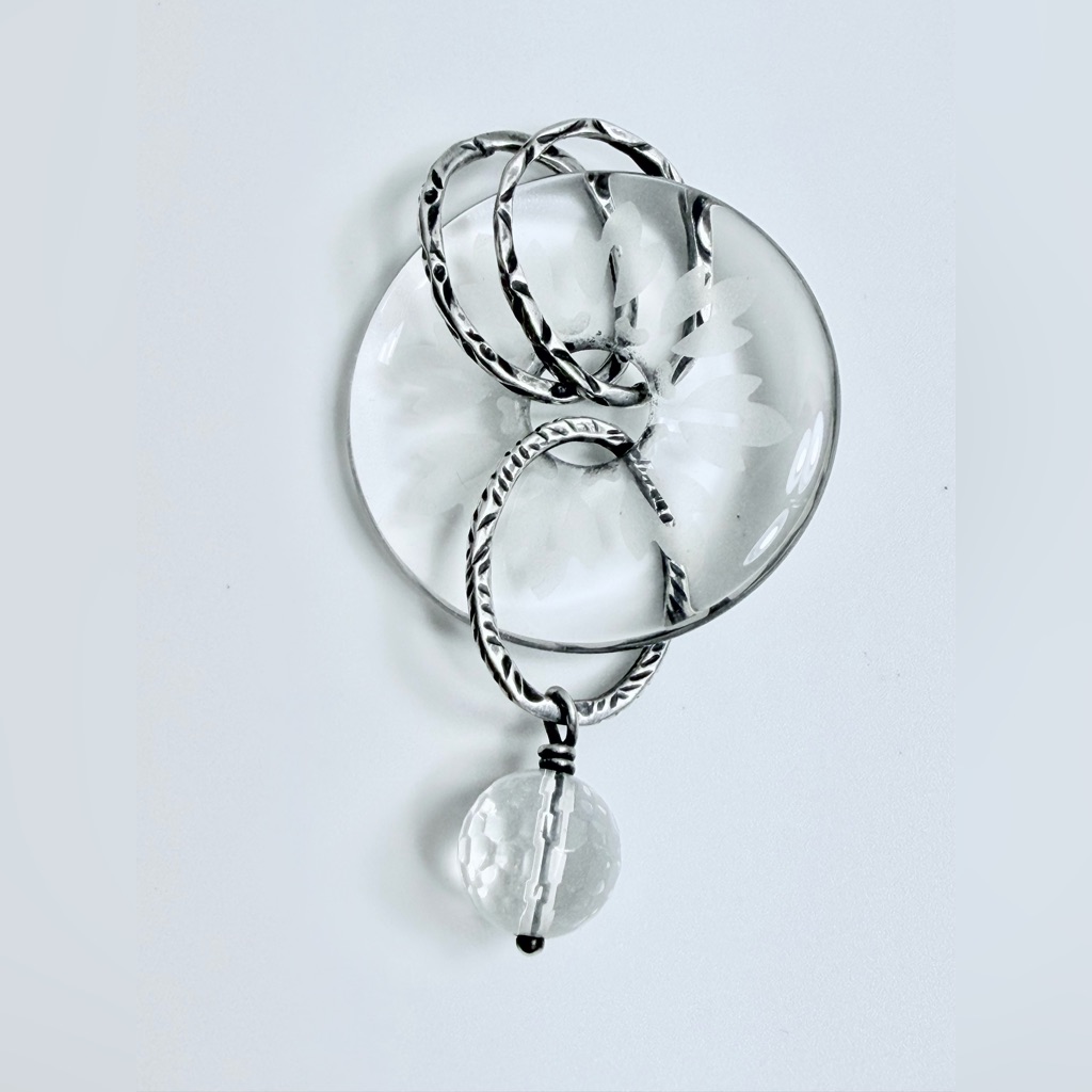Silpada Sterling Silver & Etched Glass Round Open Pendant W/Glass Bead Drop